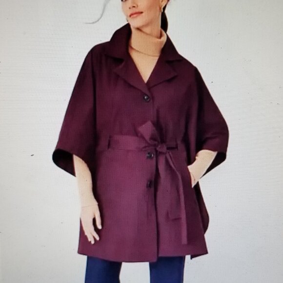 Ann Taylor Jackets & Blazers - NWOT Ann Taylor Plum Trench Coat / Cape Poncho M/L - Perfect Piece for Fall